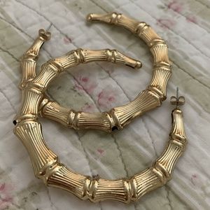 NEW Gold Bamboo Hoop Earrings